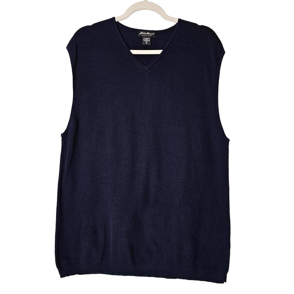 Eddie Bauer V-Neck Sweater Vest - Men's Tall XL, Navy Blue